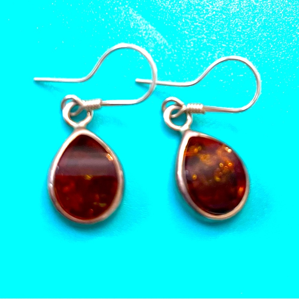 Amber Earrings Sterling Silver